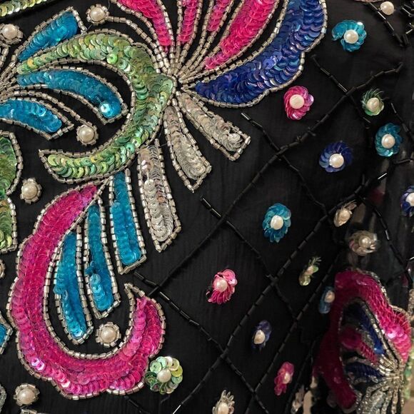 Vintage Sweelo Sequined Party Cocktail Black Pink Top Small - Picture 4 of 14